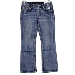Miss Me Boot Cut Jeans Mid Rise‎ Size 30 Short Distressed Denim Embellished NEW